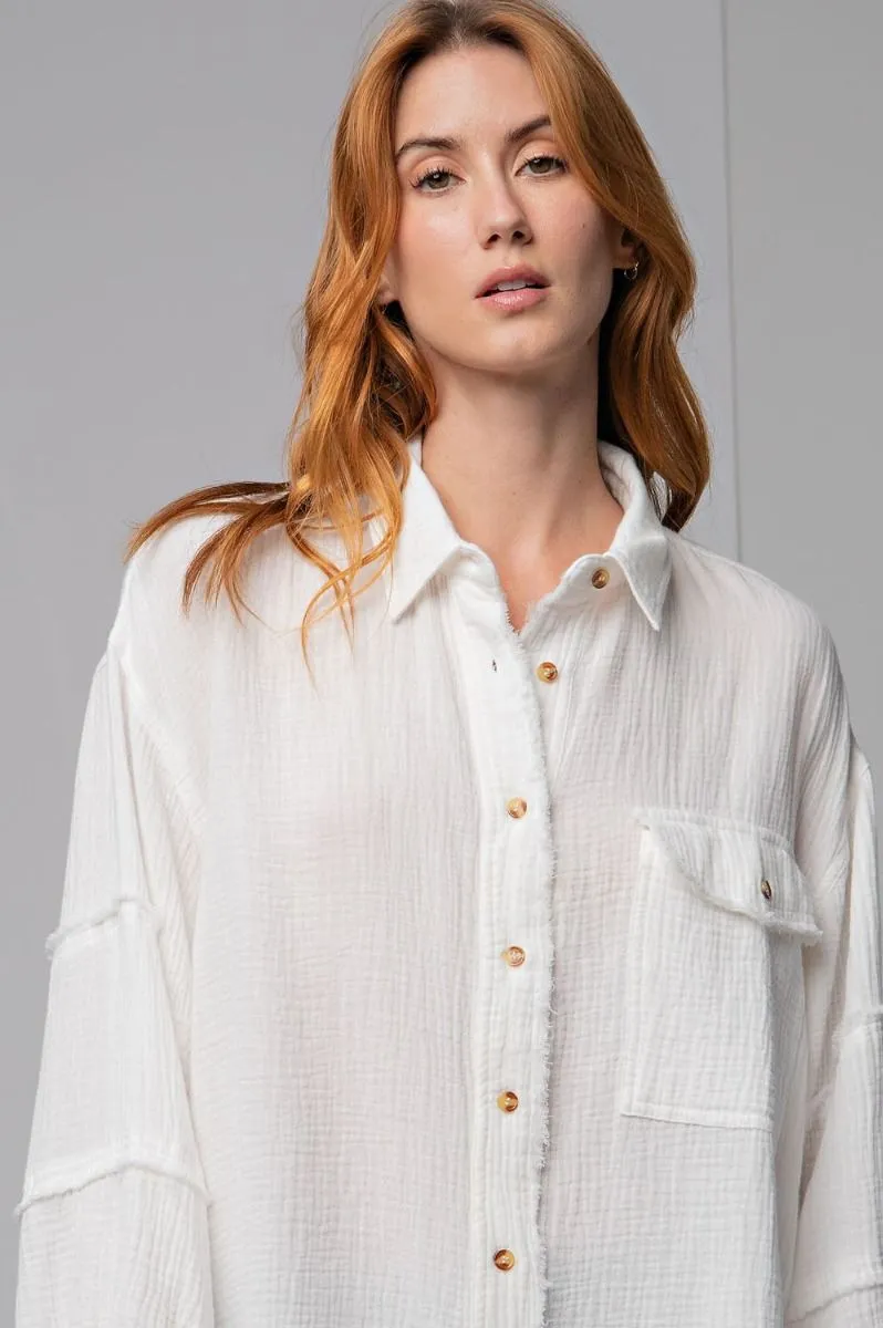 Cotton gauze loose fit shirt