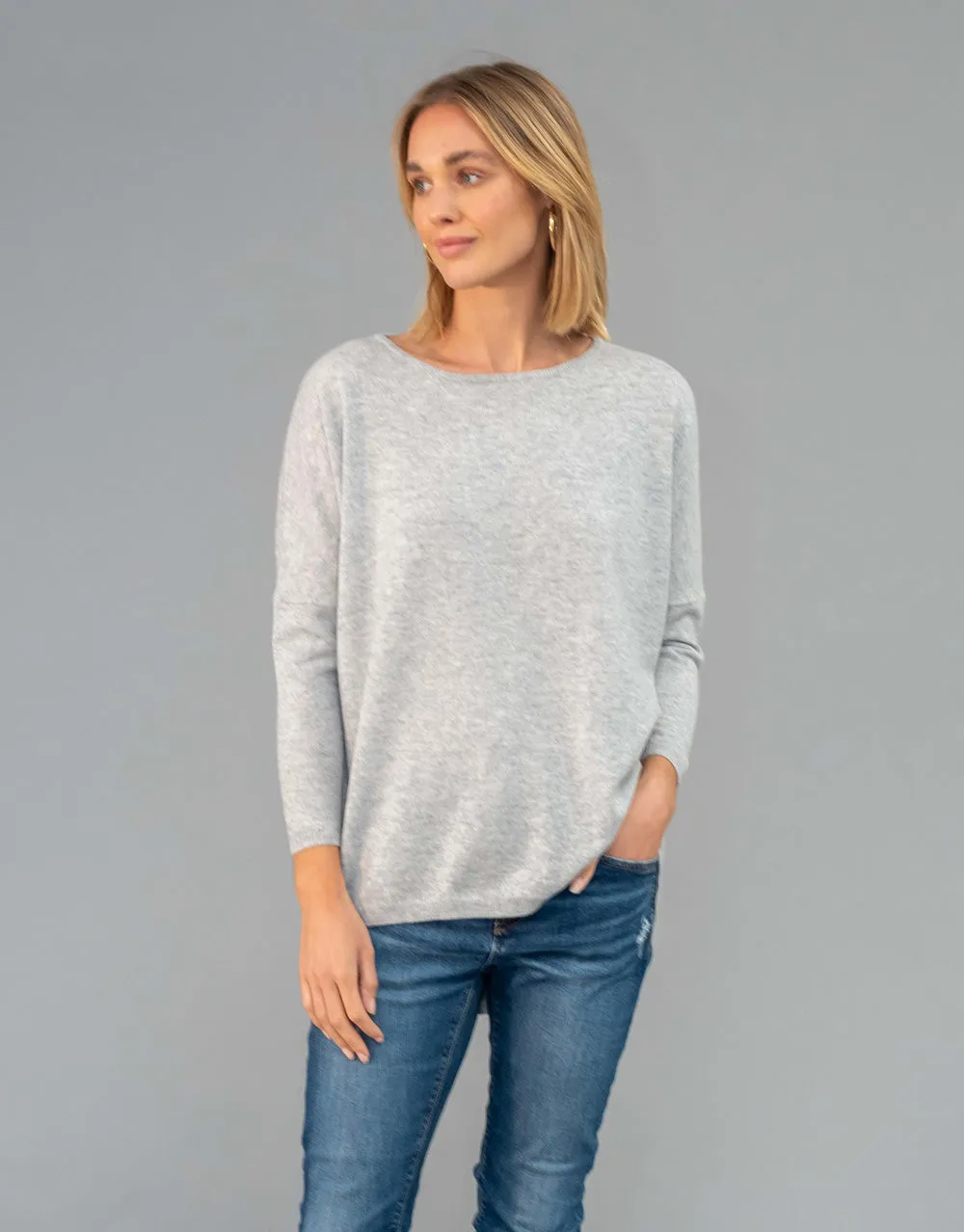 Crew Neck Drape Sweater in Platinum