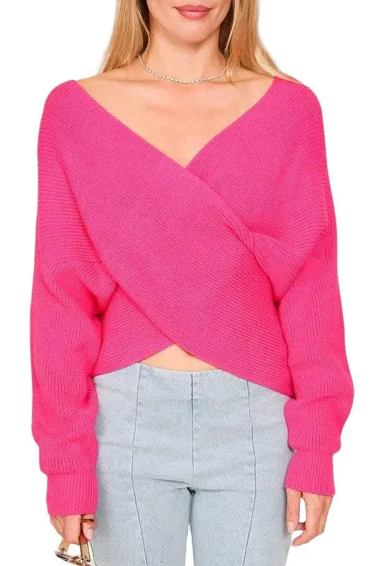 Cross over v neck cropped sweater