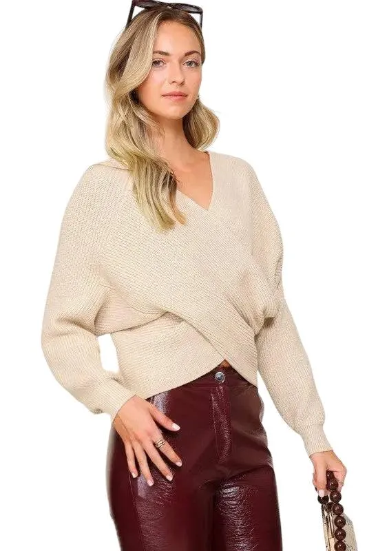 Cross over v neck cropped sweater