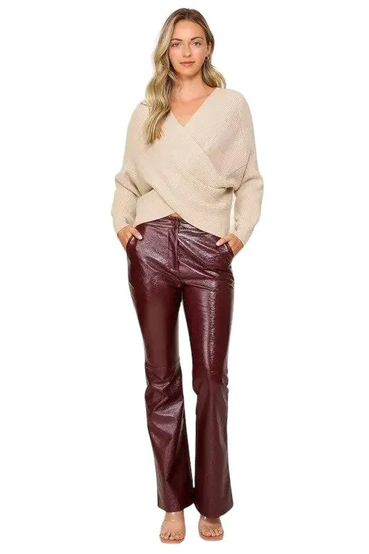 Cross over v neck cropped sweater