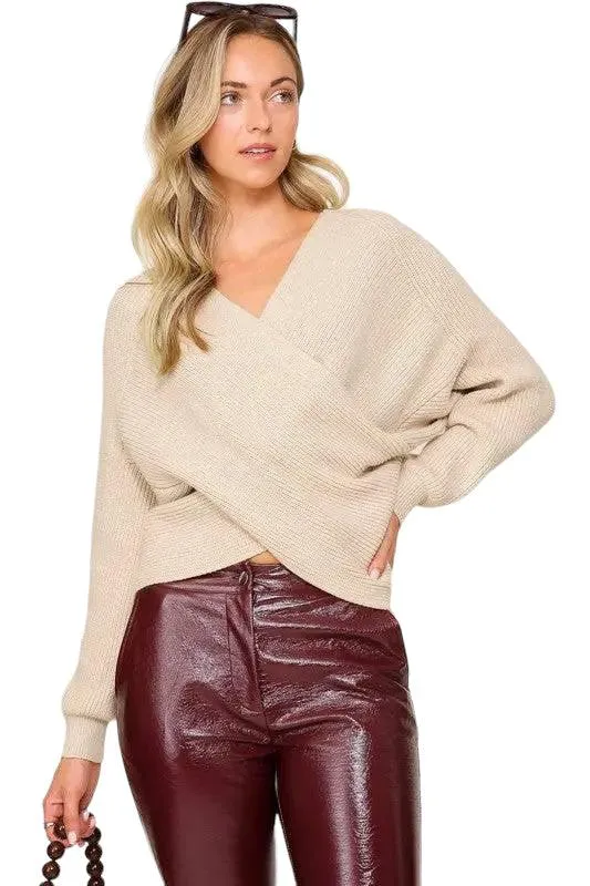 Cross over v neck cropped sweater