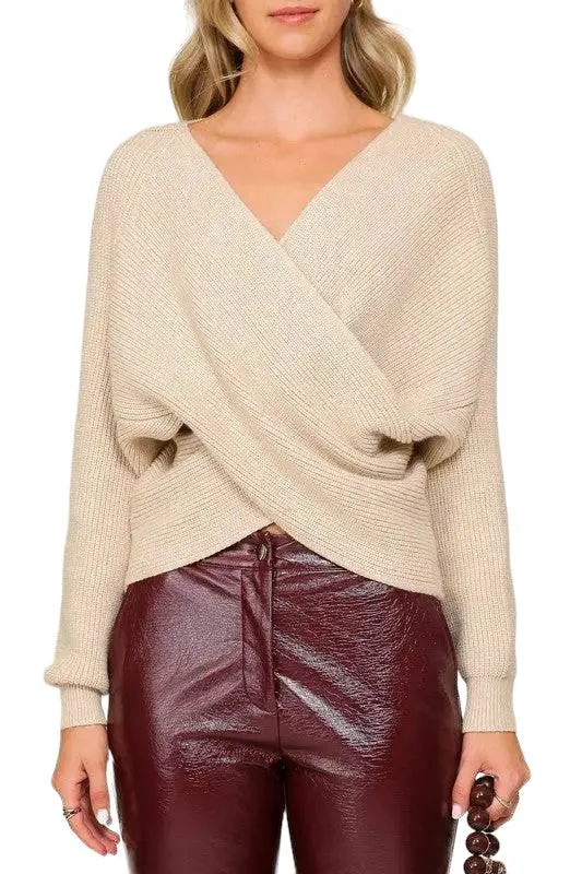 Cross over v neck cropped sweater