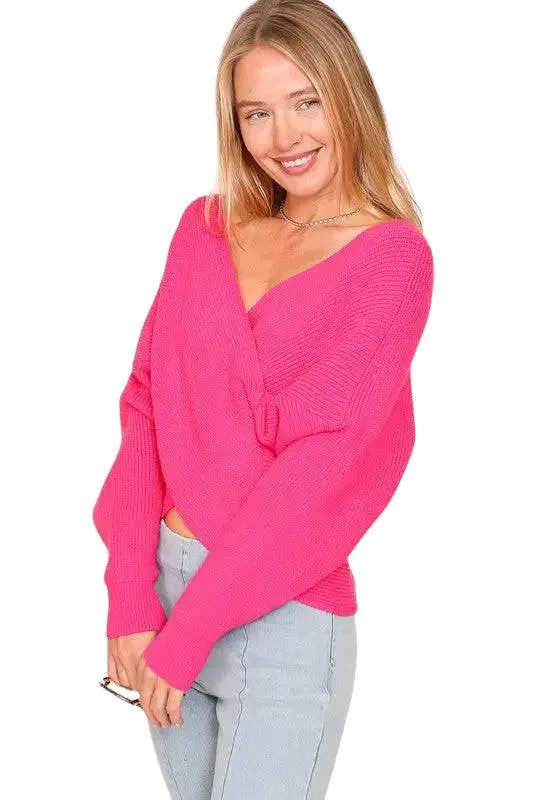 Cross over v neck cropped sweater