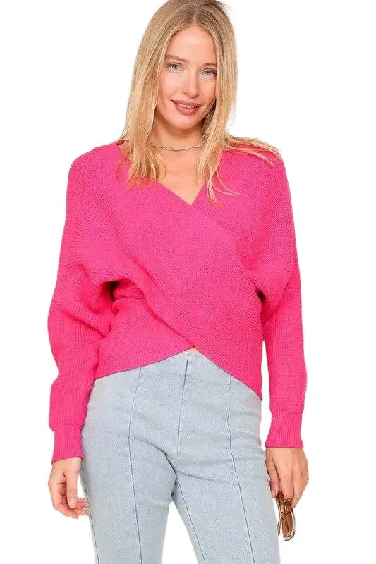 Cross over v neck cropped sweater