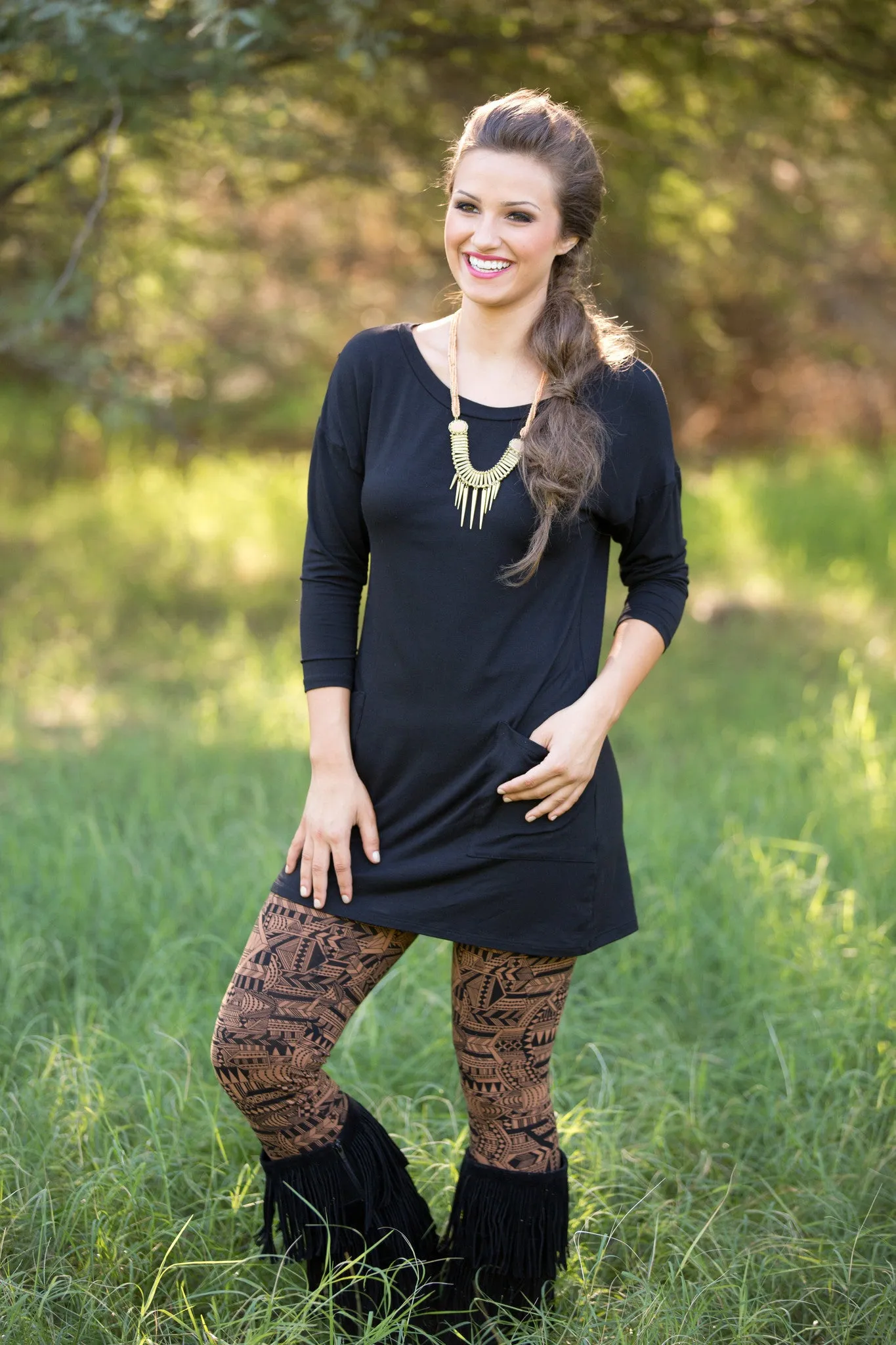 Cute As A Button Tunic - Black (Small to 3XL)