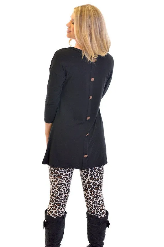 Cute As A Button Tunic - Black (Small to 3XL)