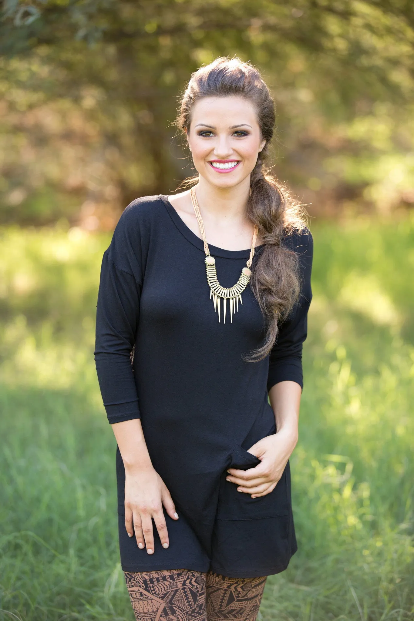 Cute As A Button Tunic - Black (Small to 3XL)