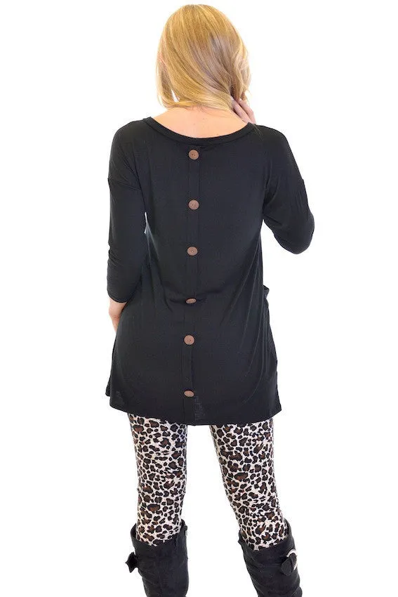 Cute As A Button Tunic - Black (Small to 3XL)