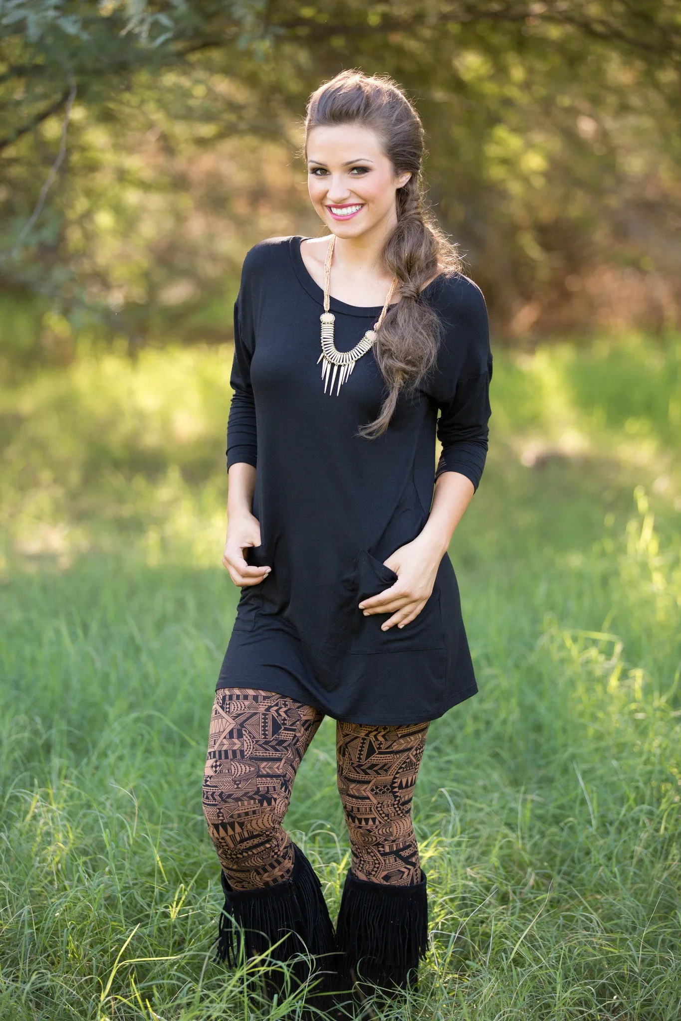 Cute As A Button Tunic - Black (Small to 3XL)