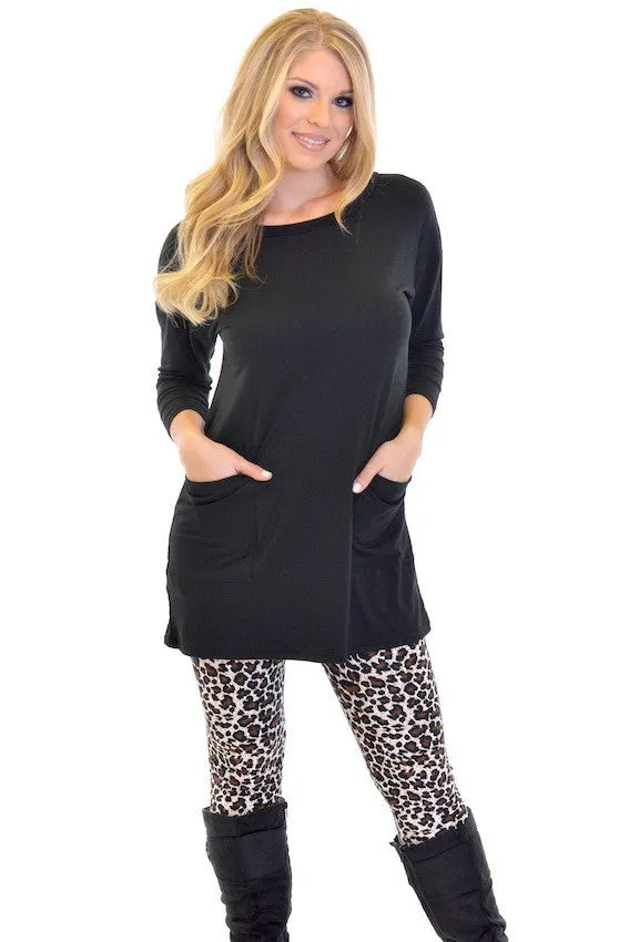 Cute As A Button Tunic - Black (Small to 3XL)