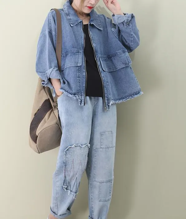 Denim Loose Short Casual Coat A line Parka Plus Size Coat Jacket