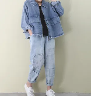 Denim Loose Short Casual Coat A line Parka Plus Size Coat Jacket