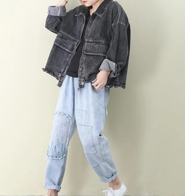 Denim Loose Short Casual Coat A line Parka Plus Size Coat Jacket