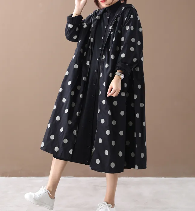 Dot Cotton Loose Casual Coat A line Parka Plus Size Coat Jacket