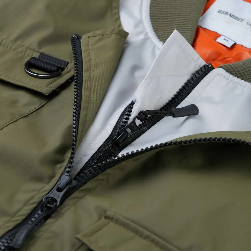 DOUBLE ZIPPER SHIRRING MA-1 JACKET KHAKI / GRAY