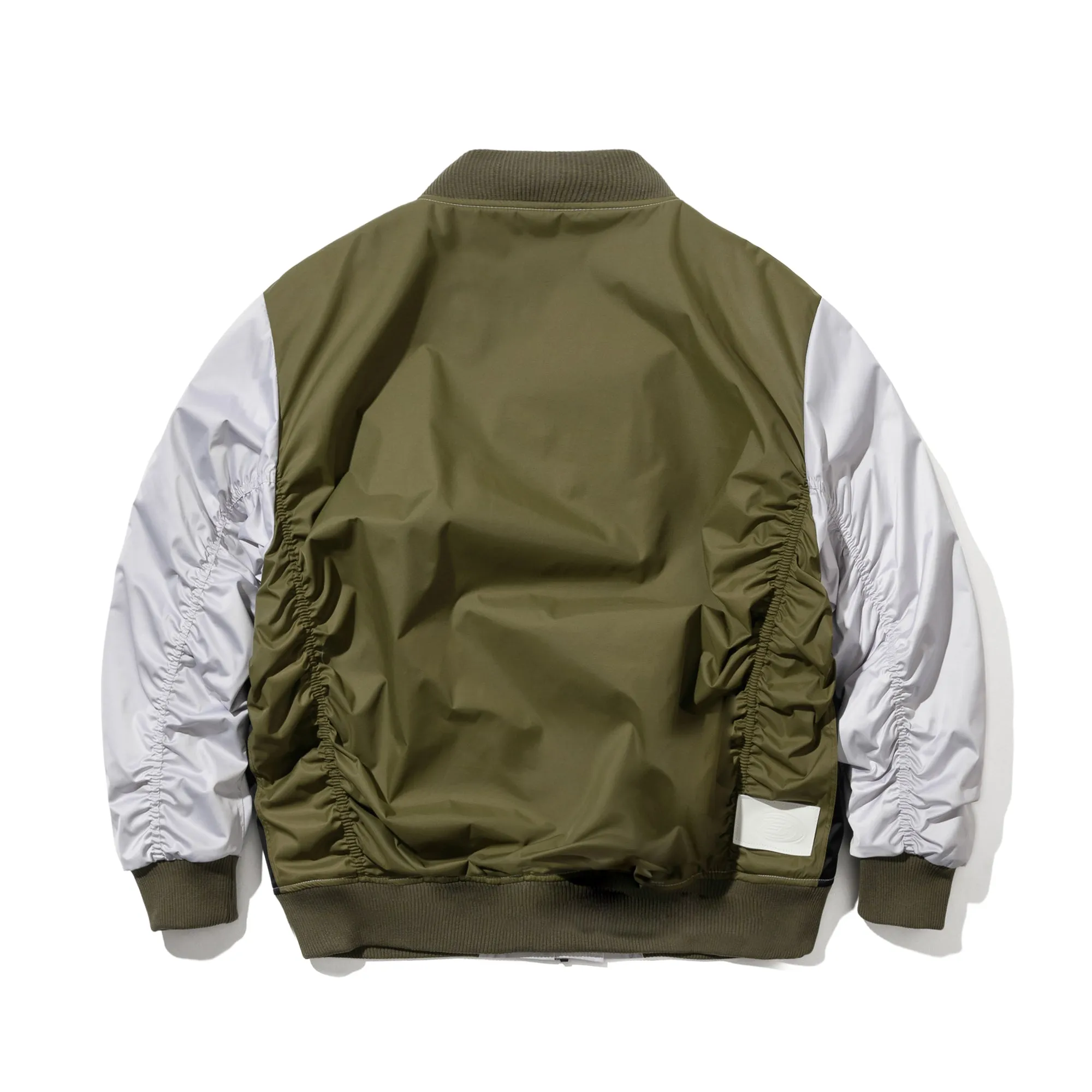 DOUBLE ZIPPER SHIRRING MA-1 JACKET KHAKI / GRAY