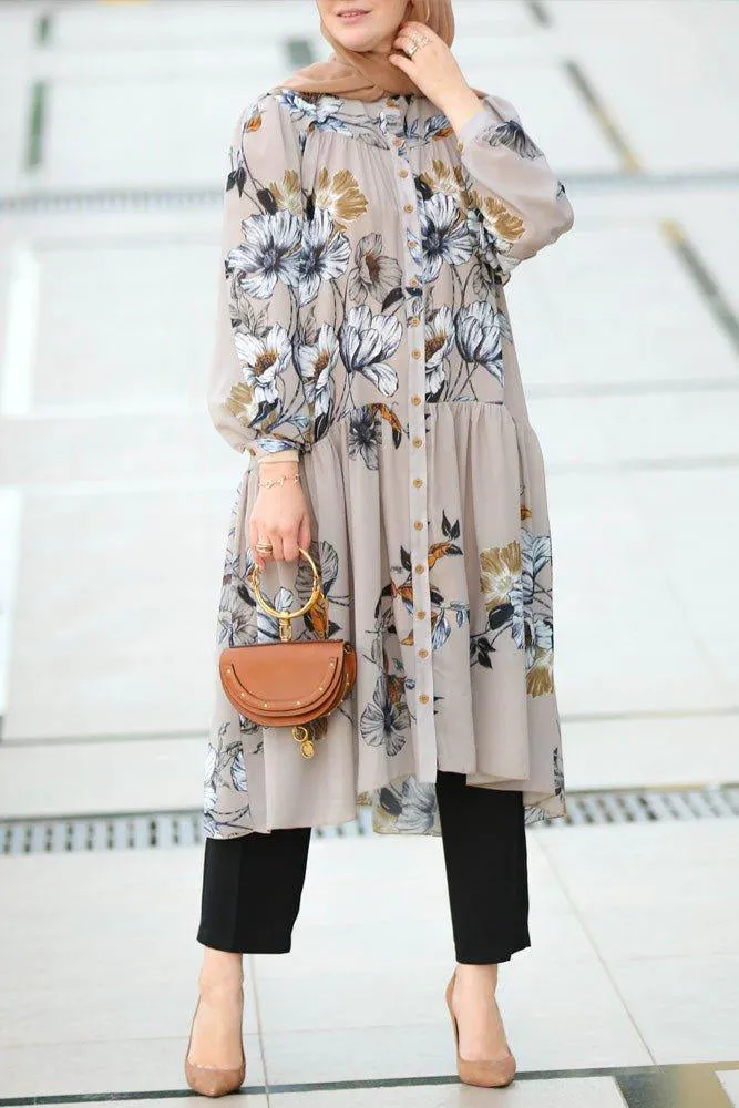 Elegant Elif Floral Button-Down Tunic