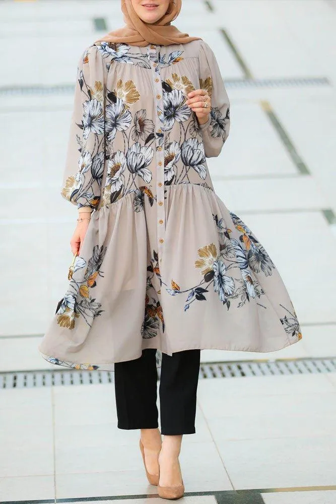 Elegant Elif Floral Button-Down Tunic