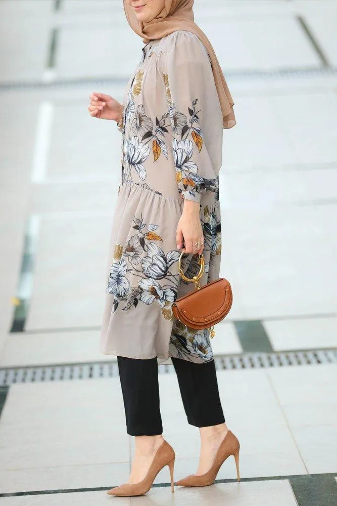 Elegant Elif Floral Button-Down Tunic