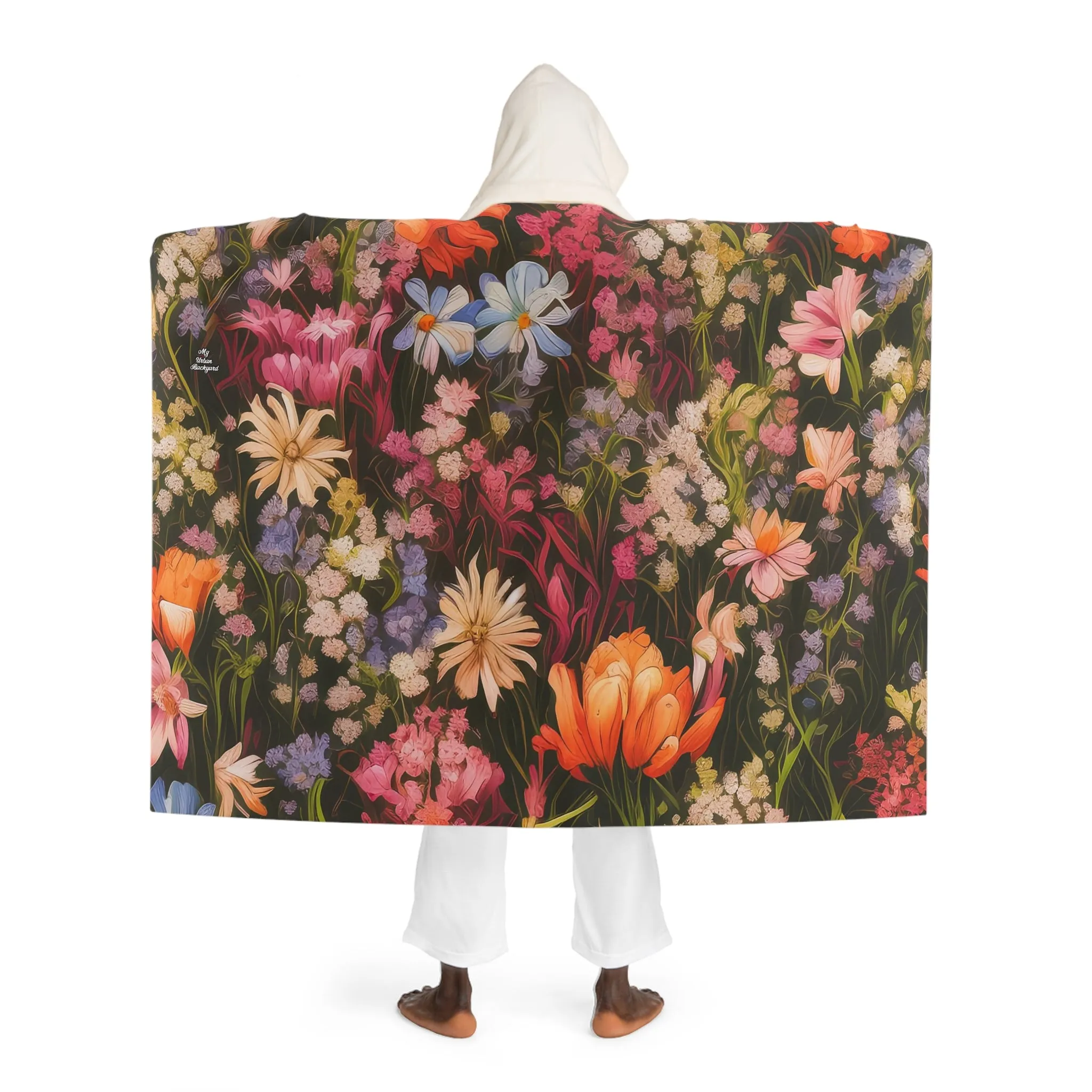 Field of Flowers, Cozy Hooded Sherpa Fleece Blanket