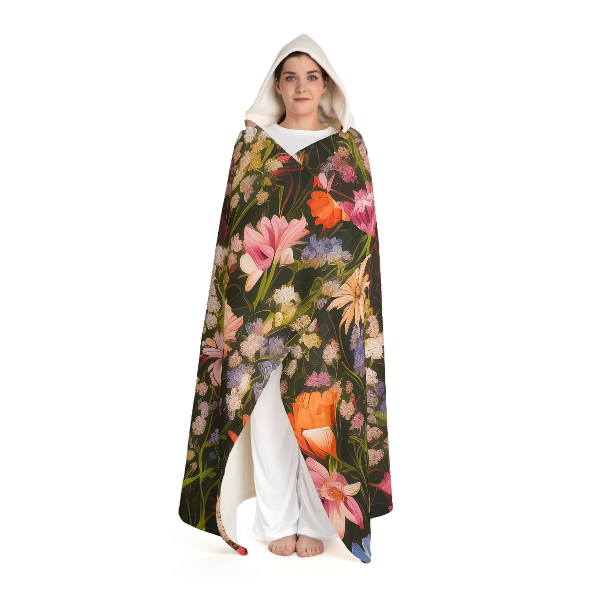 Field of Flowers, Cozy Hooded Sherpa Fleece Blanket