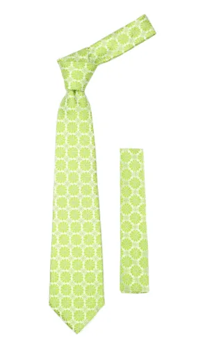 Floral Lime Green Necktie with Handkderchief Set