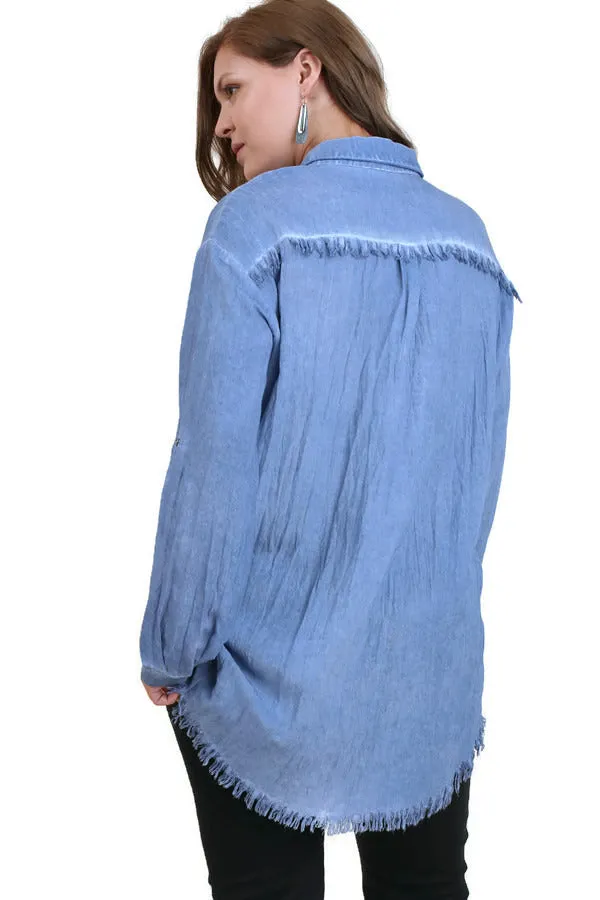 Frayed Button Up Shirt, Denim