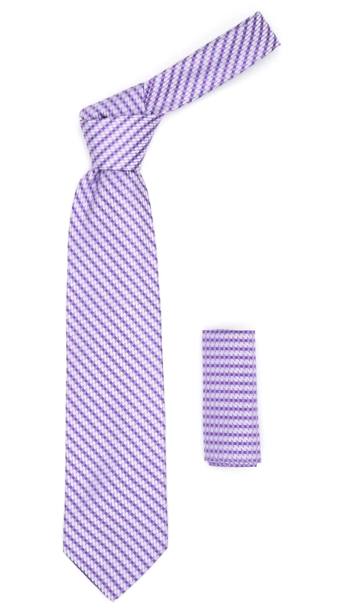 Geometric Amethyst Purple Necktie w. Silver Zigzag Hanky Set