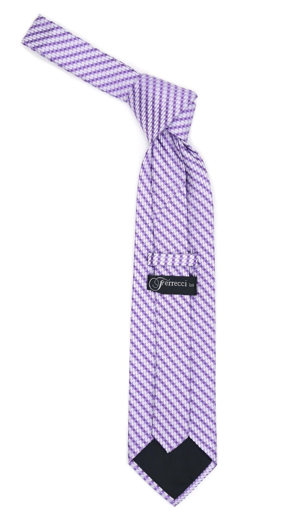 Geometric Amethyst Purple Necktie w. Silver Zigzag Hanky Set