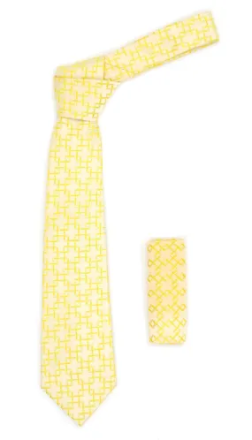 Geometric Light Yellow w. Yellow Line Necktie with Hanky Set