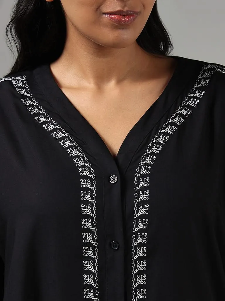 Gia Black Button Down Top