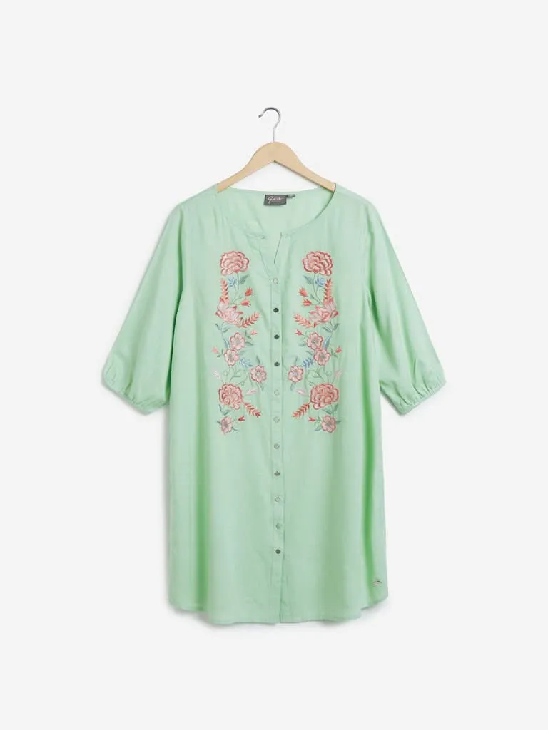 Gia Curves Green Embroidered Tunic