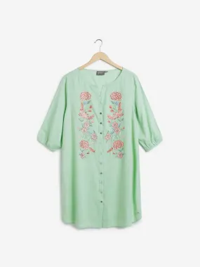 Gia Curves Green Embroidered Tunic