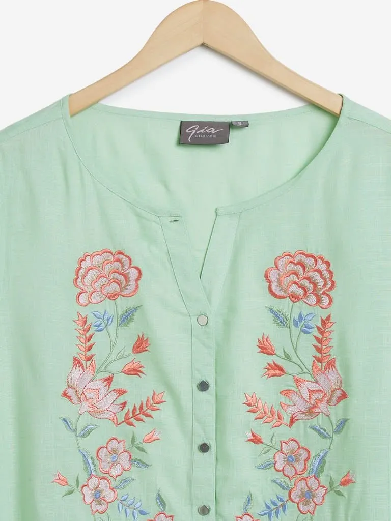 Gia Curves Green Embroidered Tunic