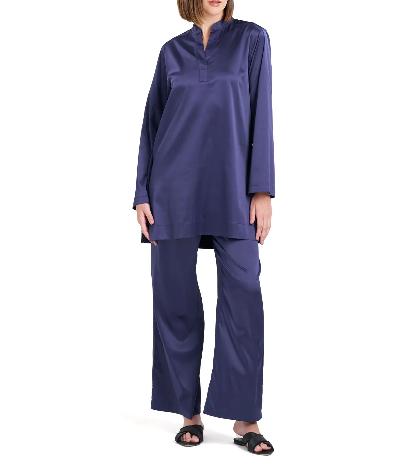 Glamour Mandarin Tunic Sleepshirt Midnight Navy