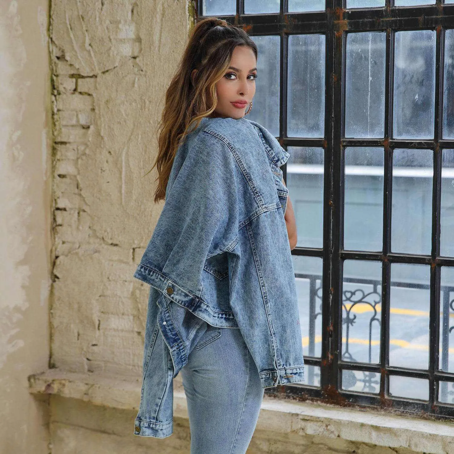 Glow Chic's Water Blue Casual Loose Denim Jacket