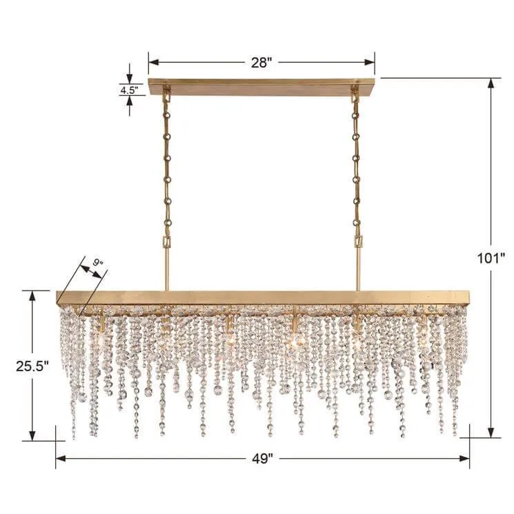 Gold Crystal Rainfall Long Island Chandelier