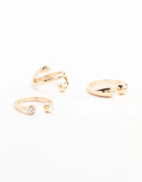 Gold Open & Ball Rings 3-Pack