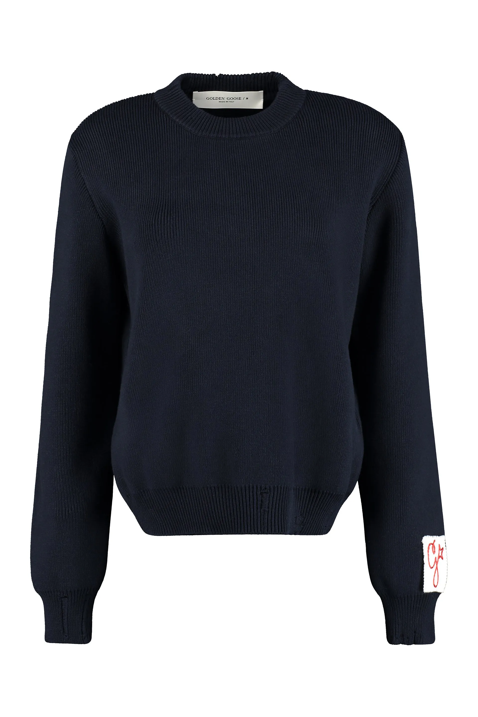 GOLDEN GOOSE Blue Ribbed Sweater with Distressed Details - FW23 Collection