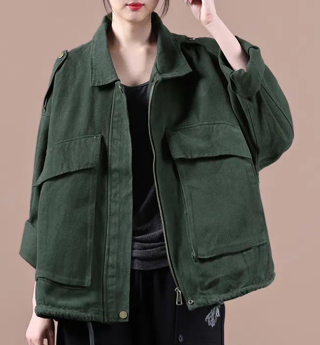 Green A-line Short Women Casual Parka Plus Size Fall Coat Jacket JT200945