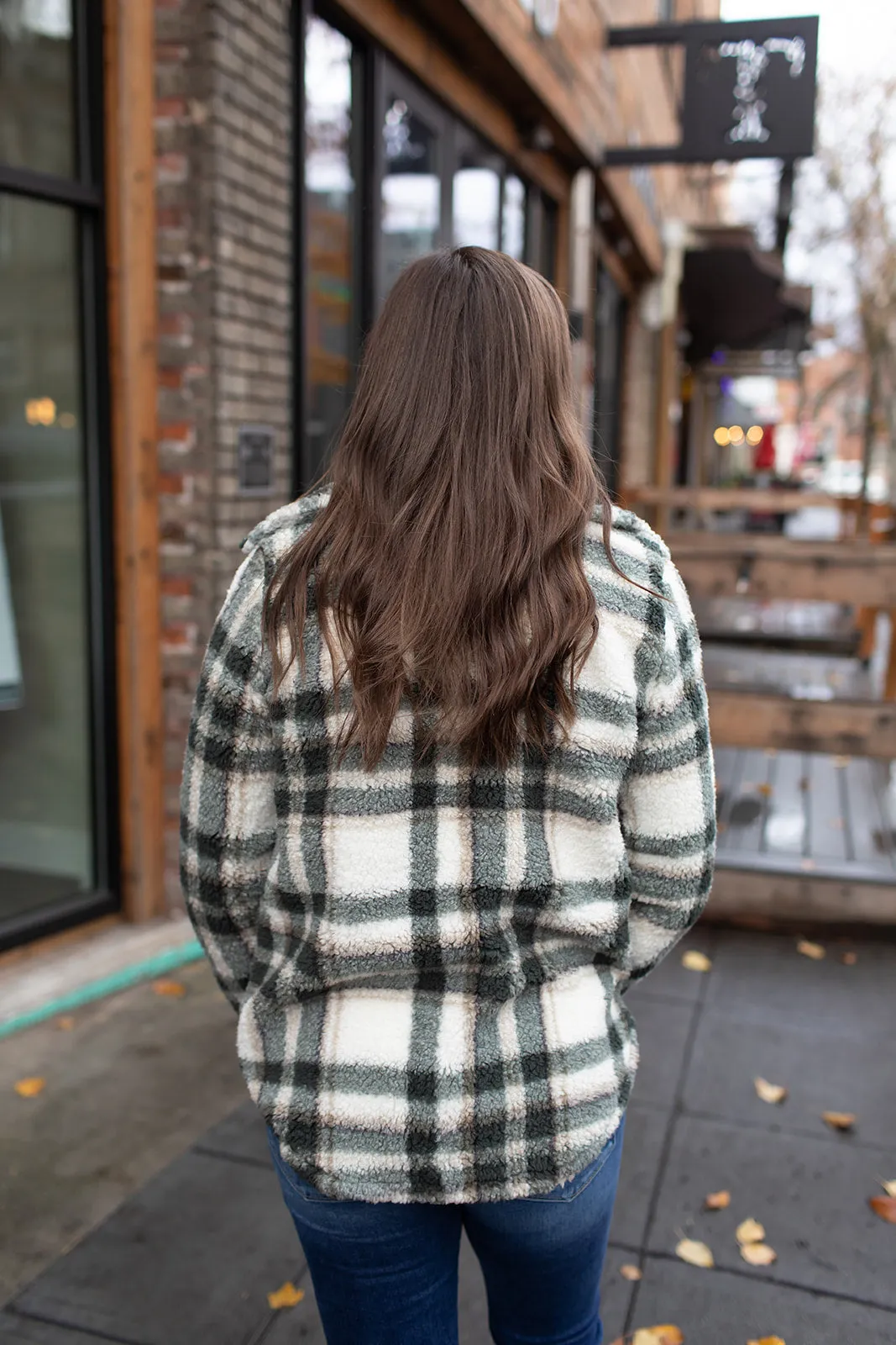 Green & Cream Plaid Sherpa Jacket