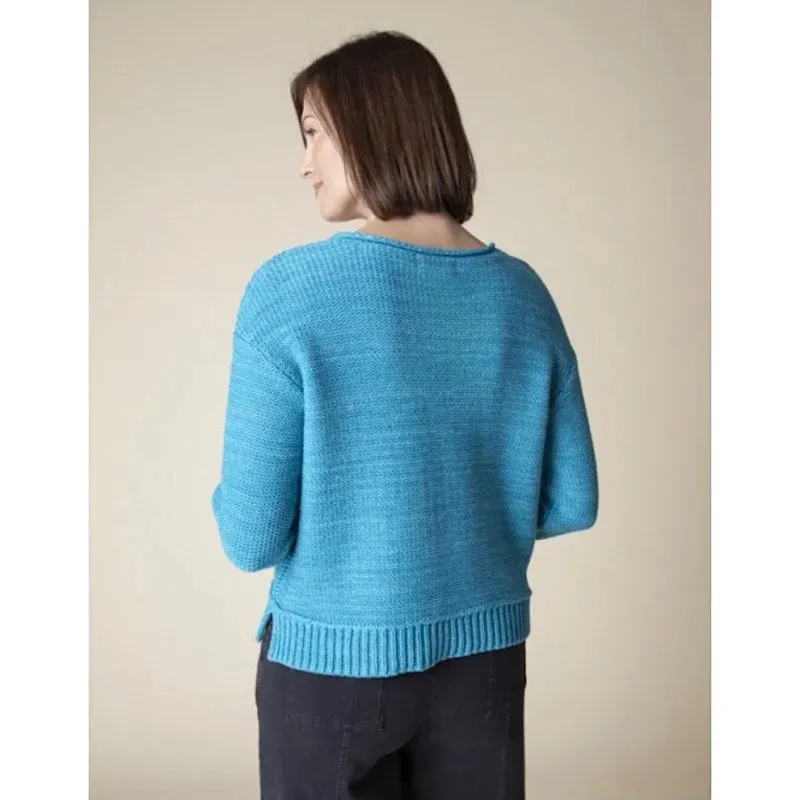 Habitat Cotton Shaker Easy Crew Neck Pullover Sweater in Capri