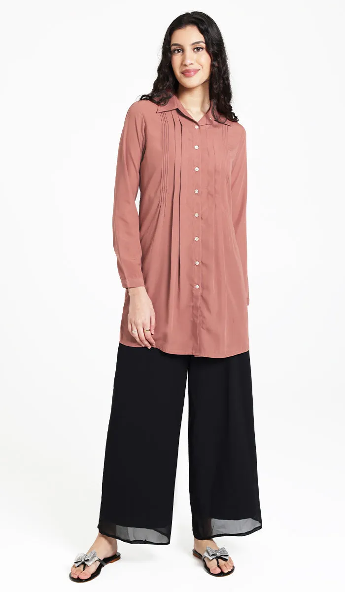 Hanane Pleated Button Down Tunic Dress - Rose