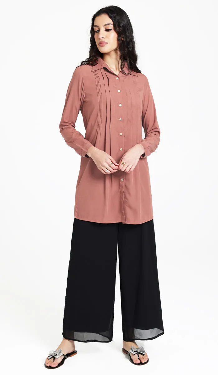 Hanane Pleated Button Down Tunic Dress - Rose