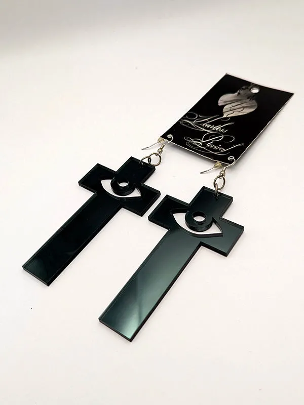 Heartless Revival Large Cross Earrings