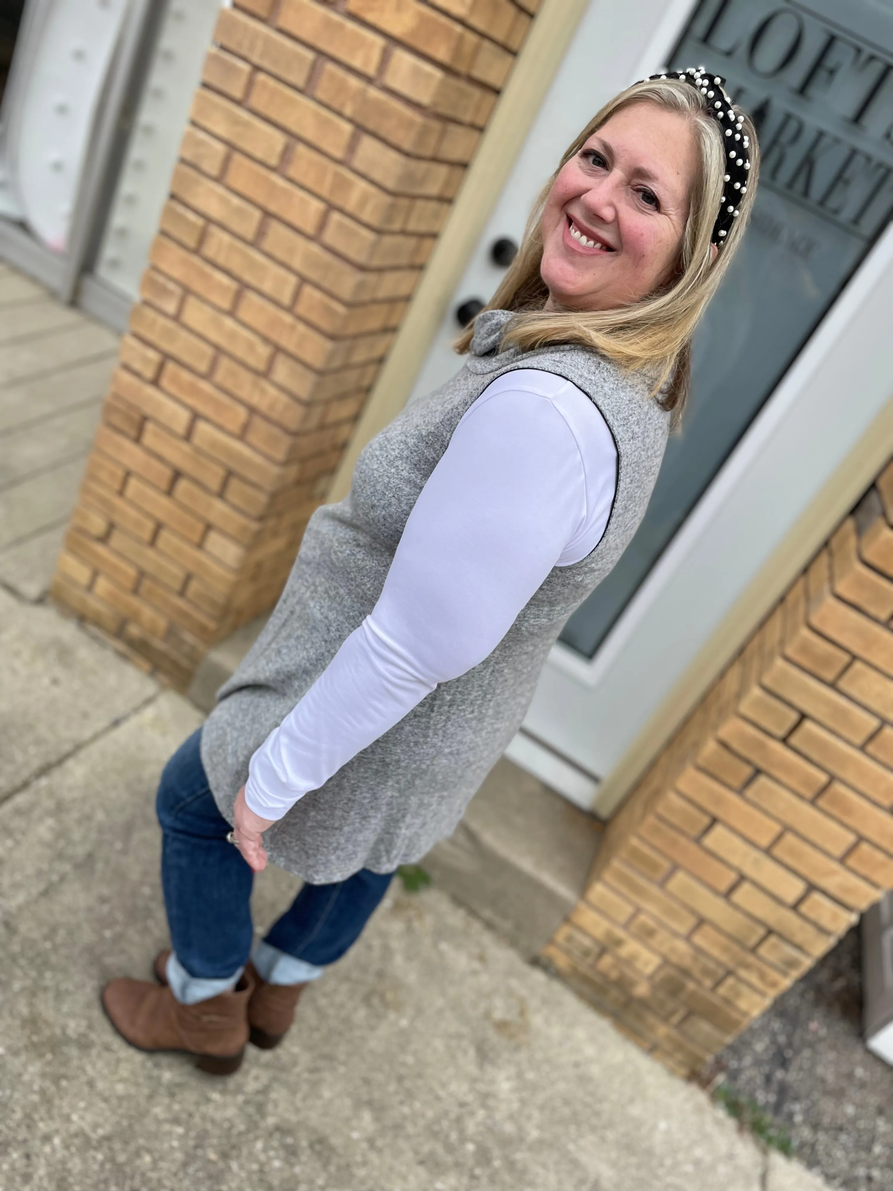 Heather Grey - Sleeveless Turtle Neck Tunic Top