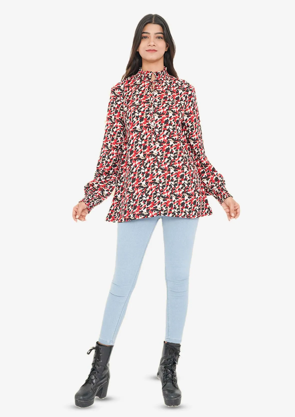 High Neck Printed Top