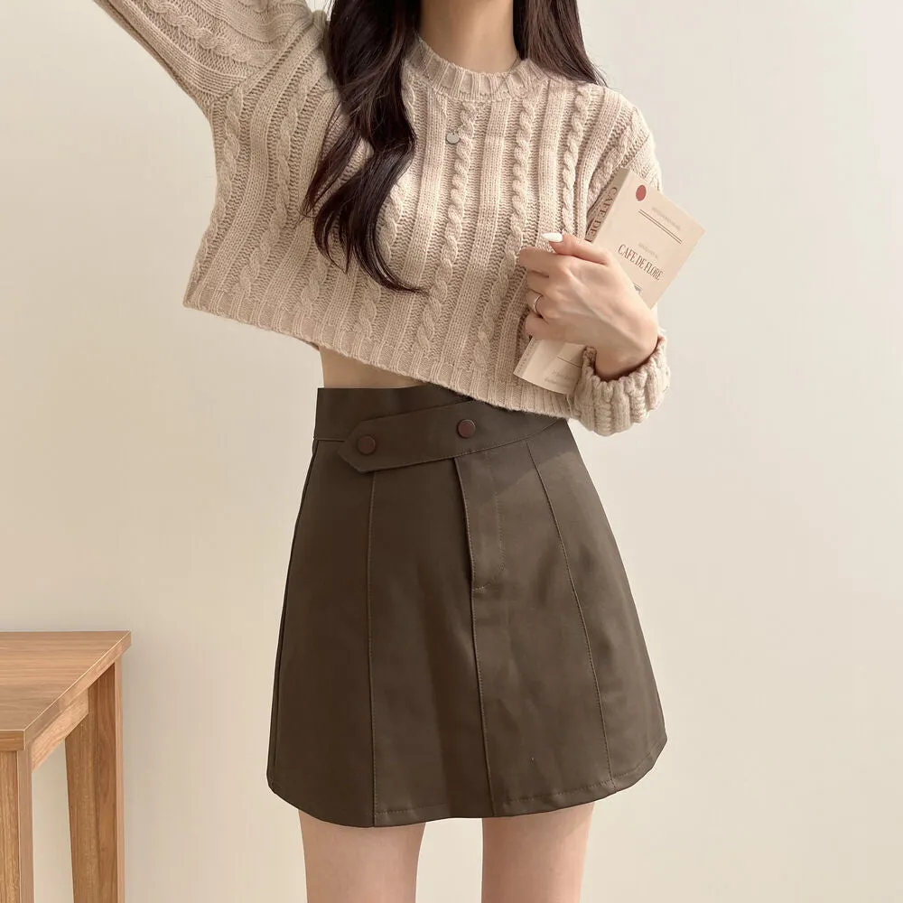 Hnzxzm leapord outfit Korean Style Lazy Style Simple round Neck Long Sleeve Twist Loose Pullover Knitted Top Short Light Khaki Sweater