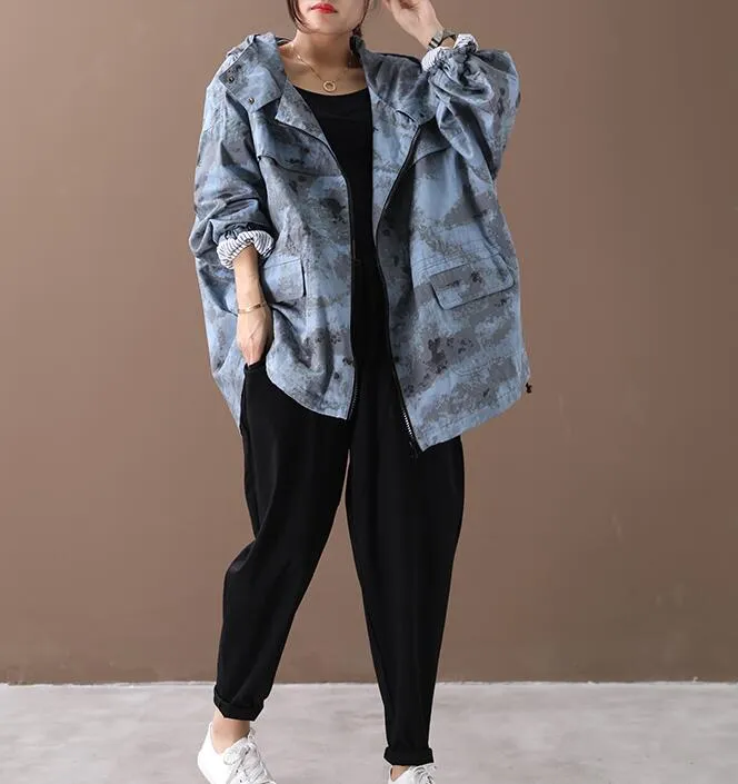 Hooded Denim Loose Short Casual Coat A line Parka Plus Size Coat Jacket